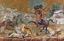 This centaur mosaic was found on the site of the Roman emperor Hadrian's Villa near Tivoli, Italy. Altes Museum, Berlin.