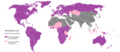 Countries with 50% or more Christians are colored purple while countries with 10% to 50% Christians are colored pink.