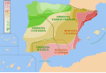 Image 21Map of Spain and Portugal showing the conquest of Hispania from 220 B.C. to 19 B.C. and provincial borders. It is based on other maps; the territorial advances and provincial borders are illustrative. (from History of Portugal)