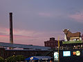 Panorama du stade, avec la cheminée Lucky Strike en arrière-plan.