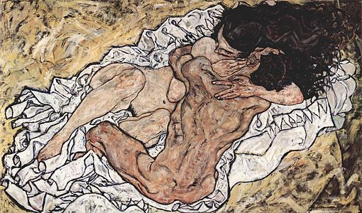 Egon Schiele: Die Umarmung (Die Liebenden) (Omfamningen (De älskande), 1917)