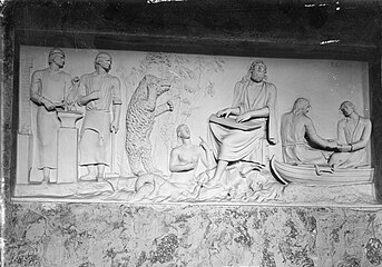 Väinämöinen Plays Kantele, a 1814 relief by Erik Cainberg [fi] that is considered to be the first visual depiction of Väinämöinen[7]