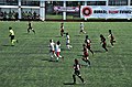Fatih Vatan Spor (white/red) vs Fatih Karagümrük (black/red) in the first leg of 2021-22Women's Super League play-offs.