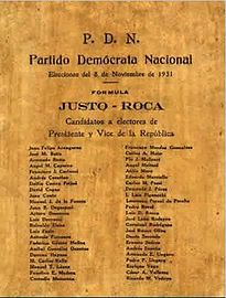 Boleta electoral de la fórmula Justo-Roca.