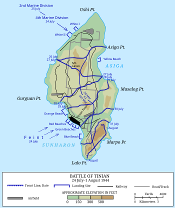 Map of the Battle of Tinian