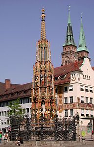 The Schöner Brunnen (Beautiful Fountain) in Nuremberg, Germany. (1385–96)