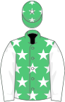 Emerald green, white stars, white sleeves, em green cap, white stars