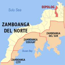 Map of Zamboanga del Norte with Dipolog highlighted