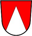 a pile reversed (or inverted or issuant from the base). If not drawn high enough, it can be confused with a division of the field per chevron. See the arms of the Asper Foundation, Canada.
