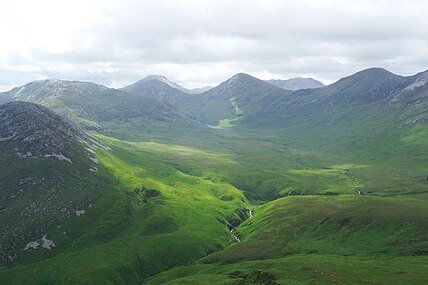 Polladirk Valley with Benbrack and Knockbrack to the left, as viewed from Diamond Hill