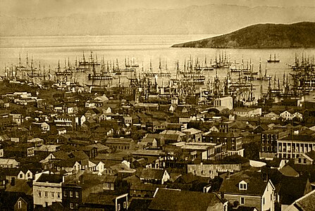 San Francisco harbor in 1851 at Port of San Francisco, unknown author (edited by Durova)