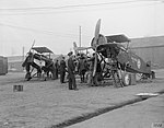 Aircraft at St. Omer, France, 19 December 1917. The aircraft on the right is a Bristol Fighter (thought to belong to No. 11 Squadron) and on the left is a Royal Aircraft Factory S.E.5.
