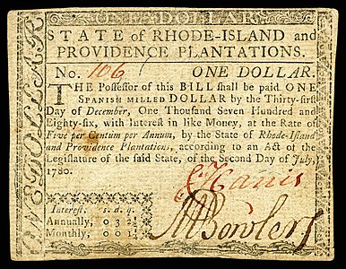 Currency of the Colony of Rhode Island and Providence Plantations at Early American currency, by the Colony of Rhode Island and Providence Plantations