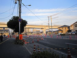 江波本町交差点付近。市道横川江波線と広島南道路・広島高速3号線の交点。