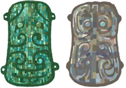 两件绿松石镶嵌青铜兽面牌饰[註⁠ 194] （1981、84年河南偃师二里头出土）