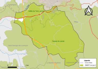 Carte des ZNIEFF de type 2 de la commune.