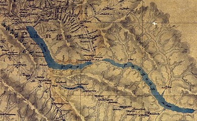 Map1: Boundary between Kashmir and Rudok shown as a faint orange colour wash in the map of Henry Strachey (1851)