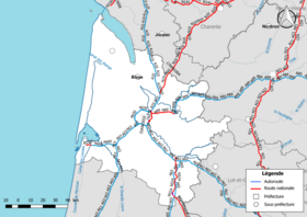 Carte du réseau routier national (autoroutes et routes nationales) dans le département de la Gironde