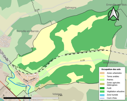 Carte en couleurs présentant l'occupation des sols.