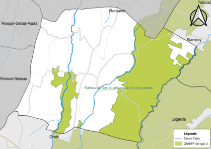 Carte de la ZNIEFF de type 2 sur la commune.