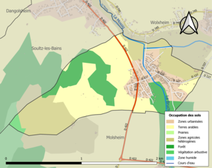 Carte en couleurs présentant l'occupation des sols.