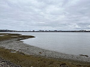 Looking south across the cove to the skyline of downtown Portland