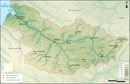 Roye est sur l'Avre au sud du bassin de la Somme.