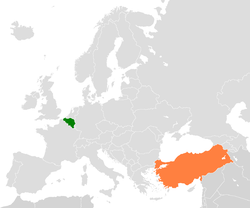 Map indicating locations of Belgium and Turkey