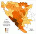 Hrvati (nijanse narančaste boje) po srezovima 1953. godine