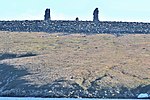 Kigilyakh stone pillars on Chetyrokhstolbovoy Island. Kigilyakh means "stone man" in Yakut.