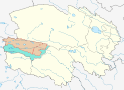 Zone protégée en marron et zone tampon en bleu, sur la carte de la province du Qinghai