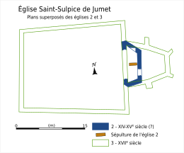 Plan au sol du chœur du quatorzième et quinzième et de l'église du dix-septième.