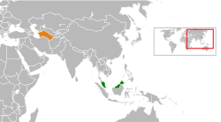 Map indicating locations of Malaysia and Turkmenistan