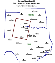 Map outlining the tornado watch region