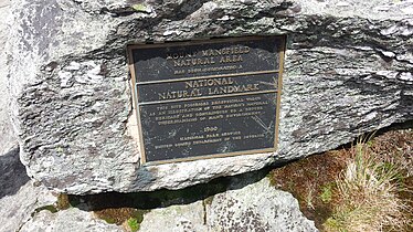 A plaque along the Long Trail between the "Chin" and the "Nose" of Mount Mansfield