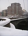 Vista sotto una fitta nevicata