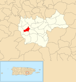 Location of Pedro Ávila within the municipality of Cayey shown in red