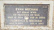 Grave site of Evan Mecham (1924–2008) and Florence L. Mecham (1925–2012). Evan Mechem served as the 17th Governor of Arizona from 1987 to 1988 when he was impeached. He is buried in the Section 53, site 505 of the National Memorial Cemetery of Arizona located at 23024 N. Cave Creek Road.
