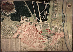 Mapa de la ciudad y de los dos castillos con el parque y la terraza.