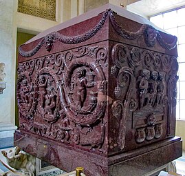 Late Roman-early Byzantine rinceaux on the Sarcophagus of Constantina, c.340, porphyry, Vatican Museums, Vatican City
