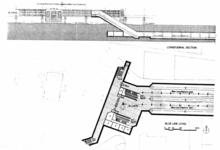 Side and top views of blueprints of a subway station and connection to an elevated station
