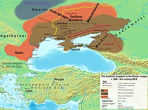 Maximum extent of the Scythian kingdom in the Pontic steppe (600–c. 200 BC)