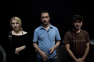 Members of Seefeel in 2010. From left to right: Sarah Peacock, Mark Clifford and Iida Kazuhisa.