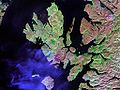 Image 6Satellite image of Skye, showing the surrounding islands including Rona, Raasay and Scalpay to the north east and Soay, Canna and Rùm to the south Credit: NASA