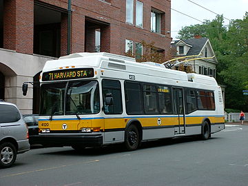 An electric trolleybus AN440LF low-floor of MBTA in Boston, Massachusetts