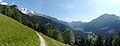 Panorama do vale des Contamines; Dômes à esq., em frente ao Mont-Joly.