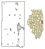 Location of Oakwood in Vermilion County, Illinois.