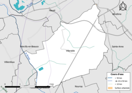 Carte en couleur présentantle réseau hydrographique de la commune