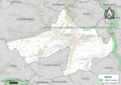 Carte de la ZNIEFF de type 1 sur la commune.