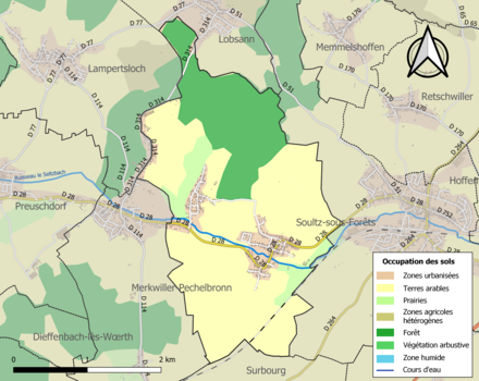 Carte en couleurs présentant l'occupation des sols.